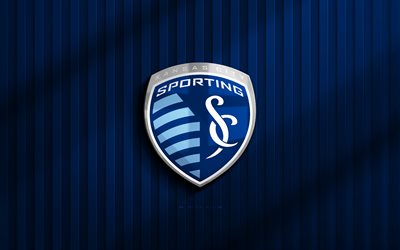 4k, sporting kansas city 3d  logotyp, ml, blå 3d  bakgrund, fotboll, sporting kansas city emblem, sporting kansas city  logotyp, sportkan, amerikansk fotbollsklubb, sporting kansas city fc