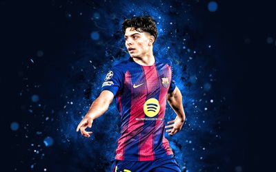 Xavi Espart, 4k, blue neon lights, FC Barcelona, La Liga, spanish footballers, Xavi Espart 4k, football, soccer, Barcelona FC, LaLiga, Barcelona, FCB, Xavi Espart Barcelona