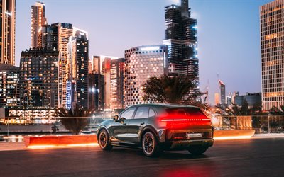 4k, porsche cayenne turbo elétrico, vista traseira, carros 2026, paisagens urbanas, carros elétricos, porsche cayenne, cruzamentos, porsche cayenne 2026, carros alemães, porsche