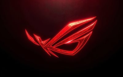asus rog röd logotyp, 4k, rött ljus, röd vägg bakgrund, asus rog emblem, asus rog logotyp, rog logotyp, asus rog symbol, republic of gamers, asus rog