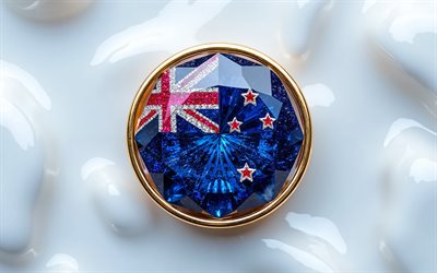 न्यूज़ीलैंड का झंडा, 4k, एक रत्न के अंदर न्यूज़ीलैंड का झंडा, सफेद पृष्ठभूमि, रत्न, सफेद क्रिस्टल पृष्ठभूमि, न्यूज़ीलैंड