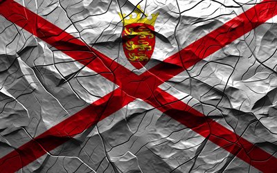 4k, علم جيرسي, نسيج الحجر, أوروبا, علم جيرسي ثلاثي الأبعاد, الخلفية مع الشقوق, جيرسي