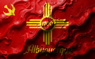 अल्बुकर्क ध्वज, 4k, पत्थर की लहर बनावट, अमेरिकी शहरों के झंडे, अल्बुकर्क का ध्वज, 3डी अल्बुकर्क ध्वज, यूएसए, अल्बुकर्क शहर का झंडा, अल्बुकर्क, न्यू मेक्सिको