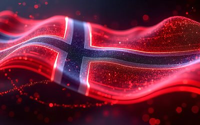 4k, علم النرويج متوهج, خوخه, علم النرويج, يوم النرويج, فن ثلاثي الأبعاد, العلم النرويجي, علم النرويج النيون, موجات النيون علم النرويج, النرويج, علم النرويج ثلاثي الأبعاد, علم النرويج مجردة