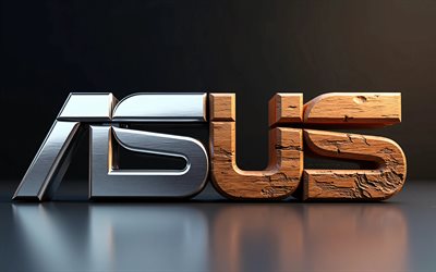 Asus wooden metal logo, 4k, minimalsim, dark background, creative, Asus two-material logo, Asus 3D logo, electronics brands, Asus logo, Asus