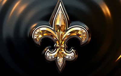 logotipo de cristal de los new orleans saints, 4k, fondo de metal negro dorado, logotipo de los santos de nueva orleans, emblema de los rams de los ángeles, eeuu, santos de nueva orleans, fútbol americano, nfl