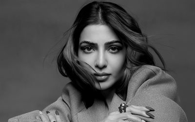 سامانثا روث برابهو, 4k, أحادية اللون, الممثلة الهندية, بوليوود, نجوم السينما, لَوحَة, صور مع سامانثا روث برابهو, المشاهير الهندي, سامانثا روث برابهو التقطت الصور