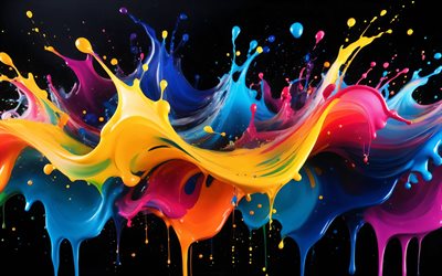 رذاذ الطلاء الملون موجات, 4k, مبدع, التجريد الملونة, موجات مجردة ملونة, خلفية متموجة مجردة, منحنيات مجردة, عمل فني, بقع الطلاء, موجات مجردة, خلفيات مجردة