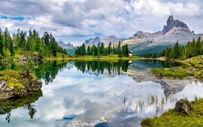 lago federa, 4k, verano, dolomitas, montañas, cortina dampezzo, monumentos italianos, belluno, véneto, italia, hermosos monumentos