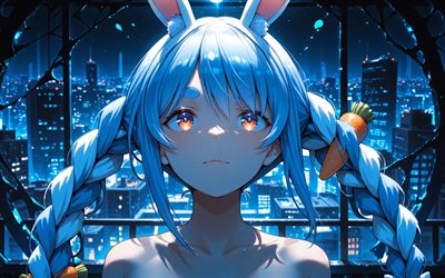 4k, أوسادا بيكورا, comnightscape, عيون برتقالية, مستخدم youtube الافتراضي, عن قرب, جزر, vtuber, مبدع, هولولايف, مانغا, قناة يوسادا بيكورا, usada pekora مستخدم youtube الافتراضي