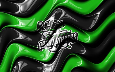savannah hayalet korsanları 3d logosu, 4k, siyah yeşil 3d dalgalar, echl, hokey, savannah hayalet korsanları bayrağı, yaratıcı, savannah hayalet korsanları logosu, amerikan hokey takımı, savannah hayalet korsanları