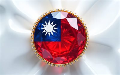 Flag of Taiwan, 4k, Taiwan flag inside a gemstone, white background, Taiwan flag, gemstone, white crystal background, Taiwan
