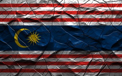 4k, bandeira de kuala lumpur, textura de pedra, ásia, bandeira 3d de kuala lumpur, fundo com rachaduras, kuala lumpur