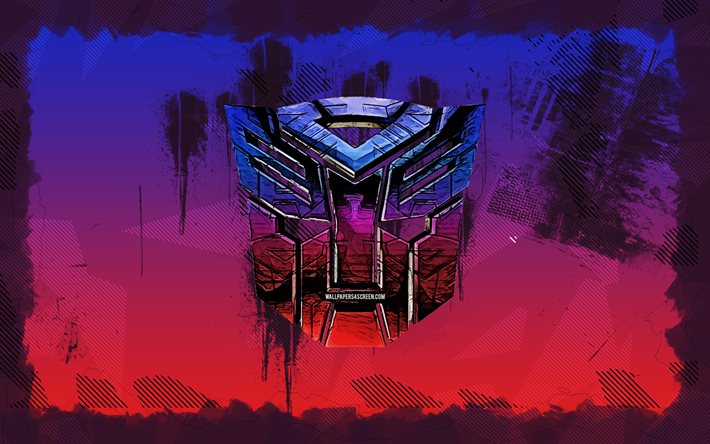 Transformers grunge logo, 4K, colorful grunge background, Transformers abstract logo, movie logo, creative, Transformers logo, grunge art, Transformers