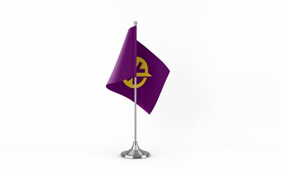 4k, bandera de mesa de okayama, fondo blanco, bandera de okayama, prefecturas de japón, bandera de okayama en metal stick, japón, okayama