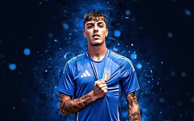 Daniel Maldini, 4k, blue neon lights, Italy national football team, Italian footballers, Daniel Maldini 4K, football, soccer, national teams, Daniel Maldini Italy Team
