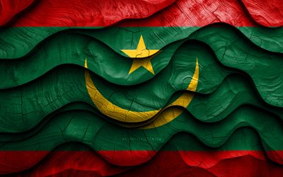 4k, bandera de mauritania, países africanos, banderas de ondas 3d de madera, día de mauritania, bandera de madera de mauritania, áfrica, símbolos nacionales de mauritania, mauritania