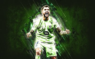 inigo martinez, fc barcelona, grüner steinhintergrund, grunge  kunst, la liga, spanien, fußball, inigo martinez barcelona