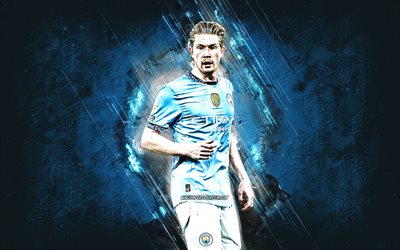 Kevin De Bruyne, Manchester City FC, blue stone background, Premier League, grunge art, Belgian footballer, soccer, England, Belgium, Kevin De Bruyne Manchester City