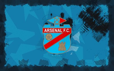 arsenal sarandi grunge logo, 4k, divisão argentina primera, fundo azul grunge, futebol, emblema do arsenal sarandi, logotipo do arsenal sarandi, arsenal sarandi, clube de futebol argentino, arsenal sarandi fc