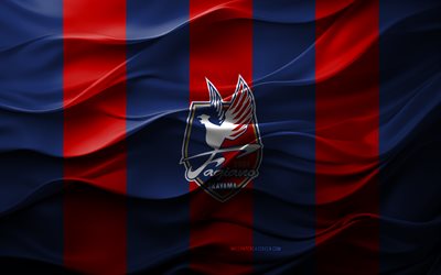 4k, Fagiano Okayama logo, blue red 3d background, J1 League, Fagiano Okayama emblem, Japanese football team, Fagiano Okayama flag, 3d texture, Japan, Fagiano Okayama, football, soccer, Okayama