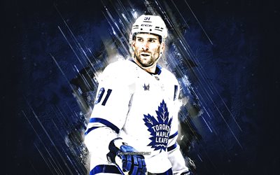 John Tavares, Toronto Maple Leafs, Canadian hockey player, blue stone background, grunge art, NHL, USA, hockey, John Tavares Toronto Maple Leafs