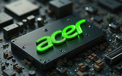 Acer logo, 4k, Acer 3d green logo, Acer emblem, black motherboard, Acer, background with Acer logo