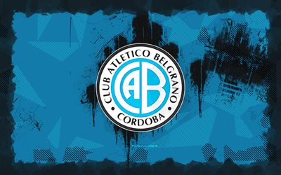 logoto de grunge ca bedrano, 4k, división de primera argentina, fondo de grunge azul, fútbol, ca belgrano emblema, fútbol americano, logotipo de ca belgrano, ca belgrano, club de fútbol argentino, belgrano fc