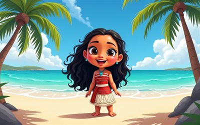 Moana, 4K, beach, creative, 3D-animation, 2024 movie, Disney, poster, fan art, Moana 2