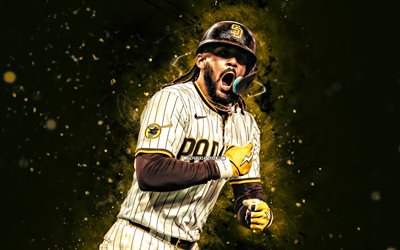 フェルナンド・タティス・ジュニア, 4k, 黄色のネオンライト, サンディエゴパドレス, mlb, ドミニカの野球選手, fernando tatis jr 4k, 野球, メジャーリーグ野球, エルニーニョ, フェルナンド・タティスjrサンディエゴ・パドレス