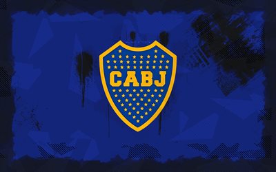 logotipo de boca juniors grunge, 4k, división de primera argentina, fondo de grunge azul, fútbol, emblema de boca juniors, fútbol americano, logotipo de boca juniors, jóvenes de boca, ca boca juniors, cabj, club de fútbol argentino, boca juniors fc