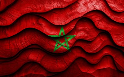 4k, العلم المغربي, البلدان الأفريقية, أعلام الأمواج ثلاثية الأبعاد الخشبية, يوم المغرب, علم المغرب, العلم الخشبي المغرب, أفريقيا, الرموز الوطنية المغربية, المغرب