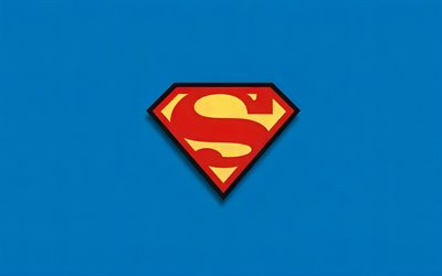 logotipo de superman, 4k, superhéroes, fondos azules, mínimo, dc comics, superhombre, creativo, minimalismo de superman