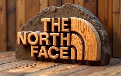4k, The North Face wooden logo, bokeh, 3D art, wooden backgrounds, The North Face 3D logo, creative, The North Face logo, fashion brands, The North Face