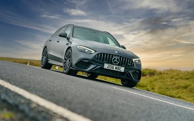 Mercedes-AMG C 63 S E Performance Estate, 4k, road, 2025 cars, UK-spec, S206, wagons, 2025 Mercedes-AMG C 63 S Estate, german cars, Mercedes