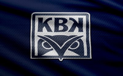 Kristiansund BK fabric logo, 4k, blue fabric background, Eliteserien, bokeh, soccer, Kristiansund BK logo, football, Kristiansund BK emblem, Kristiansund BK, Norwegian football club, Kristiansund FC