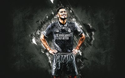 ジュード・ベリンガム, レアル・マドリード, イギリスのサッカー選手, 灰色の石の背景, グランジアート, ラリーガ, スペイン, フットボール, ジュード・ベリンガム・レアル・マドリード
