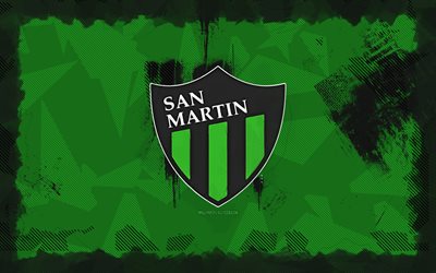 logotipo de ca san martin grunge, 4k, división de primera argentina, fondo de grunge verde, fútbol, ca san martin emblema, fútbol americano, logoto de ca san martin, ca san martín, club de fútbol argentino, san martin fc