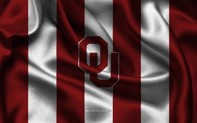 4k, Oklahoma Sooners logo, red white silk fabric, American football team, Oklahoma Sooners emblem, NCAA, Oklahoma Sooners, USA, American football, Oklahoma Sooners football, National Collegiate Athletic Association