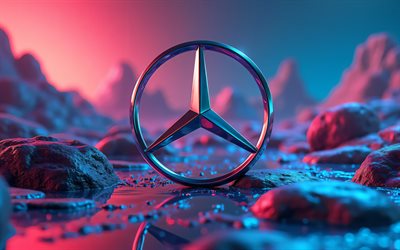 mercedes benz metal logo, 4k, bokeh, steingründe, kreativ, cars marken, mercedes benz 3d logo, mercedes benz logo, mercedes logo, mercedes benz, mercedes