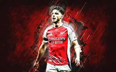 declan pirinç, arsenal fc, ingiliz futbolcu, kırmızı taş arka plan, grunge art, premier lig, ingiltere, futbol, declan rice arsenal