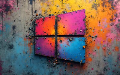 4k, windows 10グランジロゴ, アートワーク, osブランド, カラフルなグランジの背景, ブランド, windows 10カラフルなロゴ, osロゴ, クリエイティブ, windows 10ロゴ, windows 10 3dロゴ, windows 10