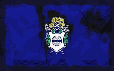 gimnasia y esgrima la plata logo, 4k, división de primera argentina, fondo de grunge azul, fútbol, gimnasia y esgrima la plata emblema, fútbol americano, gimnasia y esgrima la plata, club de fútbol argentino, gimnasia y esgrima la plata fc