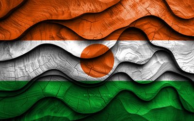 4k, bandera de níger, países africanos, banderas de ondas 3d de madera, día de níger, bandera de madera de níger, áfrica, símbolos nacionales de níger, níger