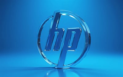 Hewlett-Packard logo, 4k, blue stone background, Hewlett-Packard 3d glass logo, Hewlett-Packard glass logo, HP logo, Hewlett-Packard emblem, Hewlett-Packard, HP