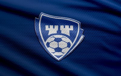 Sarpsborg 08 FF fabric logo, 4k, blue fabric background, Eliteserien, bokeh, soccer, Sarpsborg 08 FF logo, football, Sarpsborg 08 FF emblem, Sarpsborg 08 FF, Norwegian football club, Sarpsborg 08 FC