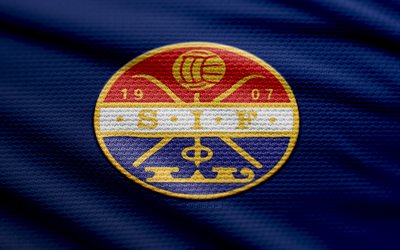 Stromsgodset IF fabric logo, 4k, blue fabric background, Eliteserien, bokeh, soccer, Stromsgodset IF logo, football, Stromsgodset IF emblem, Stromsgodset IF, Norwegian football club, Stromsgodset FC