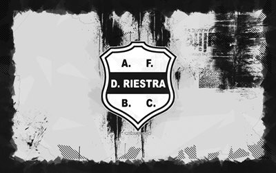 logotipo de deportivo riestra grunge, 4k, división de primera argentina, fondo de grunge negro, fútbol, deportivo riestra emblema, fútbol americano, logotipo de deportivo riestra, deportivo riestra, club de fútbol argentino, deportivo riestra fc