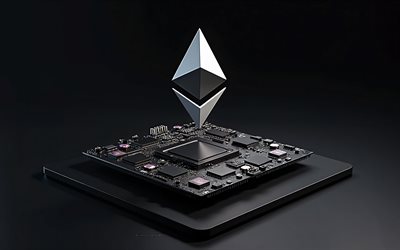 ethereum logosu, 4k, ethereum 3d logosu, siyah anakart, kapatmak, siyah arka plan, kripto para birimleri, eti, 3d çelik ethereum logosu, teknoloji arka planı