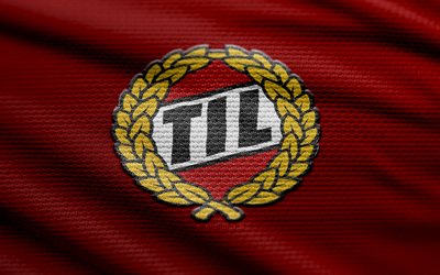 Tromso IL fabric logo, 4k, red fabric background, Eliteserien, bokeh, soccer, Tromso IL logo, football, Tromso IL emblem, Tromso IL, Norwegian football club, Tromso FC